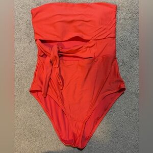 aerie Strapless One-Piece Swimsuit in Bright Coral Red